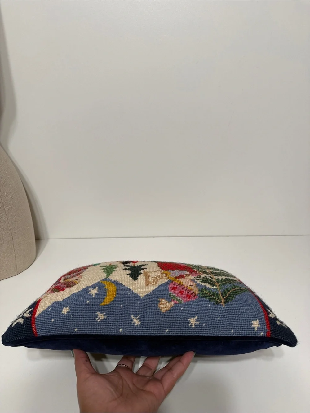 C&F Vintage Children playing in snow needlepoint wool throw pillow